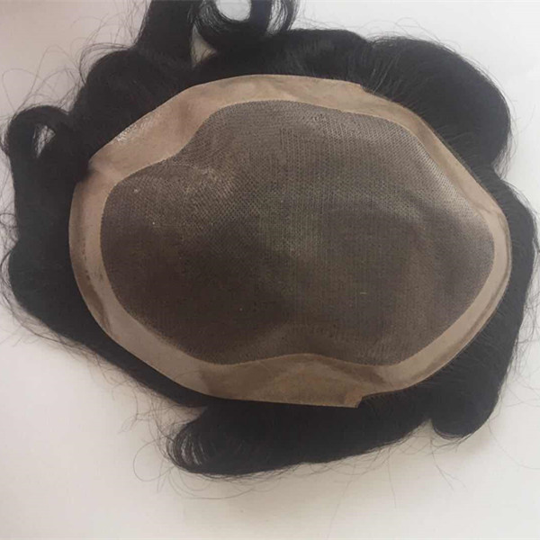 Human Hair Toupee for Men Mono Top with PU Skin around Mens Hair Piece Replacement System Dark Brown YL356